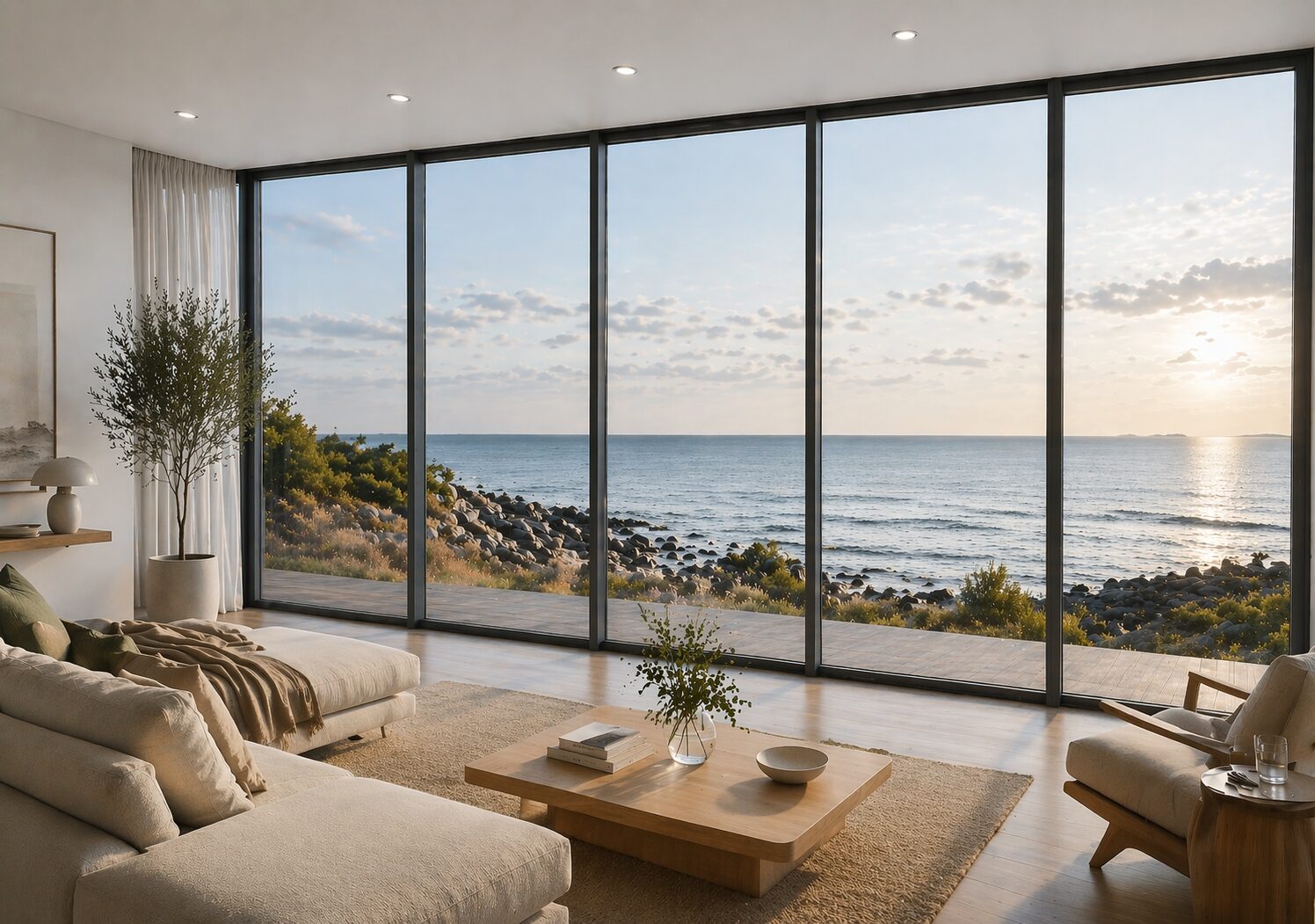 AruAL SlimLine timber-aluminium window in a contemporary interior